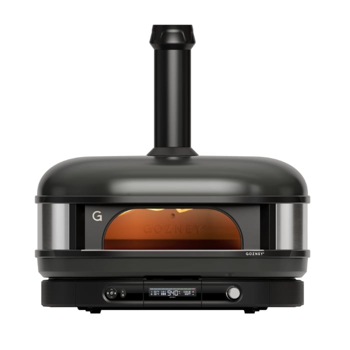 Black outdoor gozney dome xl gen 2 pizza oven with visible brand logo on a white background