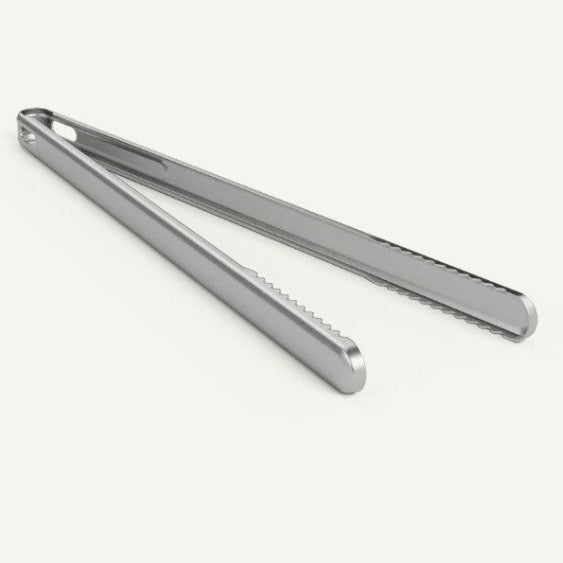 Pair of metal tongs on a white background