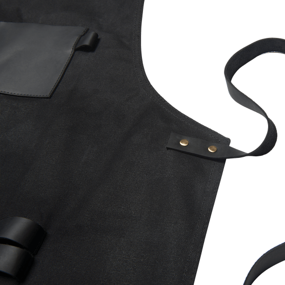 Grilling Apron - Black Canvas and Leather - Black Box BBQ